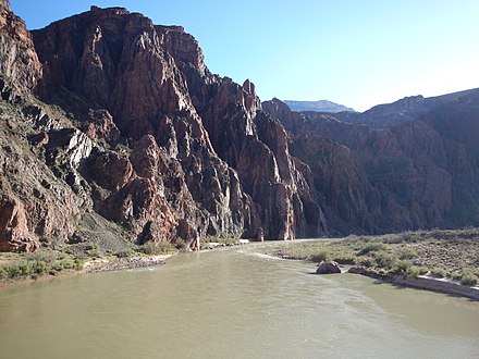 The bottom of the Grand Canyon, looking at the Colorado river at the base of the South Kaibab trail.