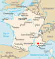 Cadarache (red dot) CIA World Factbook map.png