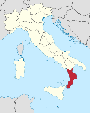 Die ligging van Kalabrië in Italië