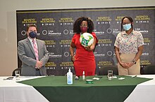 Presentation of the "Respect. No to Racism" Campaign by Epsy Campbell, Vice President of Costa Rica, in collaboration with the Ministry of Sports, the Embassy of Canada, the United Nations Population Fund (UNFPA), Blacks at Microsoft (BAM), and the Union of First Division Football Clubs (UNAFUT), at an event held at the Jade Museum. Campana Respeto No al Racismo.jpg