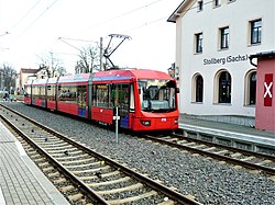 Variobahn im Bahnhof Stollberg, Endstation der Pilotstrecke