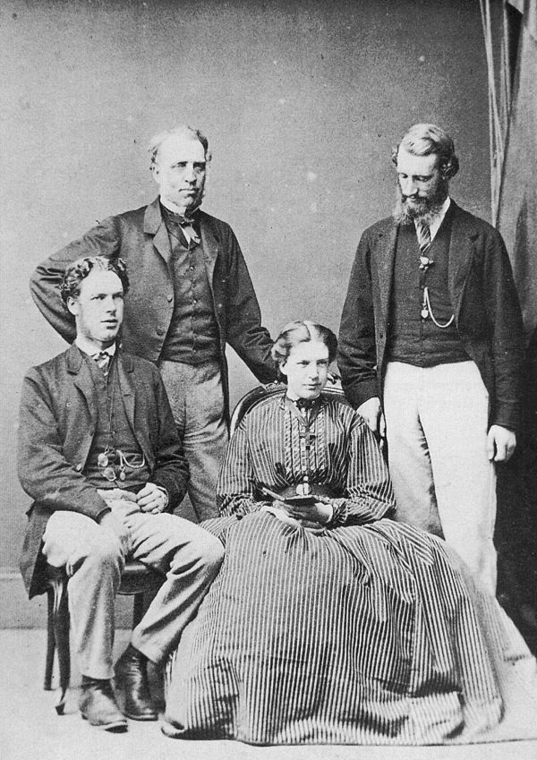 The Creighton family in Carlisle c. 1870 when Mandell was 26. Left to right: James, Robert, Mary Ellen (Polly), and Mandell.