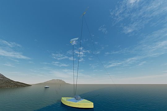 Crosswind kite power station with separate motion transfer with two wings offshore, artist's impression.