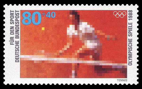 German stamp commemorating 1988 Olympic tennis