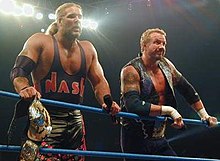 Kevin Nash et Diamond Dallas Page en tant que Champions du monde par équipe de la WCW.