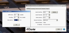 Dante Virtual Soundcard – Einstellungenfenster auf einem Windows-Rechner