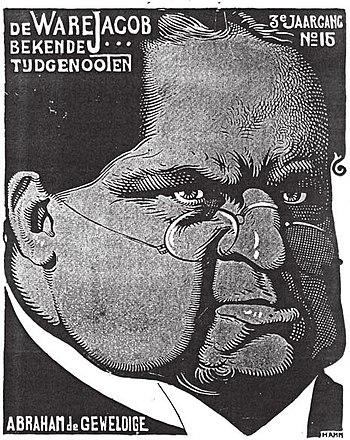 Caricature of Kuyper by Albert Hahn, from a 1904 edition of the satirical magazine De Ware Jacob.
