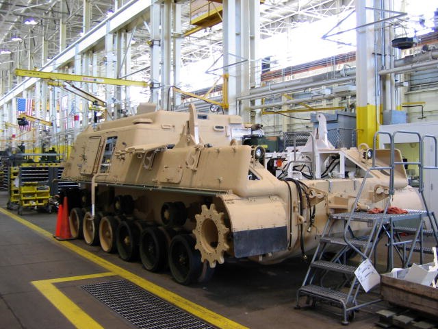 An M88 Recovery Vehicle at the Marine Corps Logistics Base Albany undergoes depot maintenance in 2005.