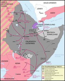 Advance of British-African troops in the East African campaign of 1941 (German labelling) Der Ostafrikafeldzug 1940-1941.png