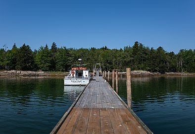 Docked Tricia Clark boat, Maine Coastal Islands National Wildlife Refuge, Maine, US