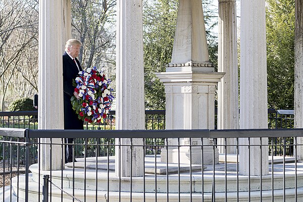 Trump laying a wreath at the tomb of Andrew Jackson at The Hermitage prior to his Nashville, Tennessee rally