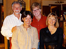 Farrell with Robert Redford, Sibylle Szaggars, and Liz Dowling Dr. Warren Farrell and his wife with Robert Redford and wife at Farrell's home in California.jpg