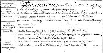 Fiche matricule de Henri Pierre Bouscaren.