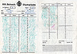Planilla Olimpiadas de Ajedrez de 1970