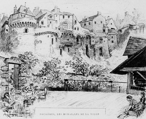 Fougères: The walls of the city (lithography by Albert Robida, 1900)