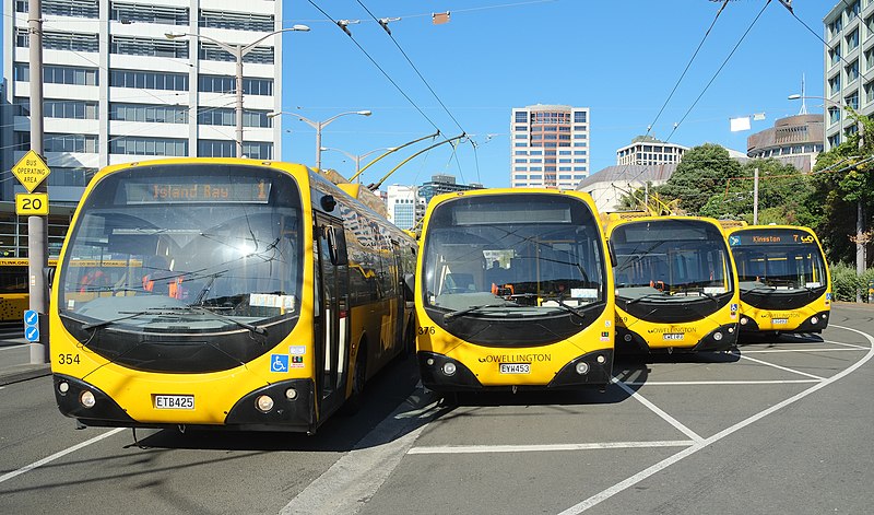 File:Four 'Go Wellington'-trolley buses parked at the Lambton Interchange after the morning peak.jpg