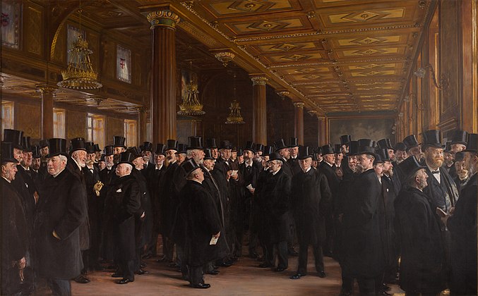 P.S. Krøyer, Fra Københavns Børs, 1895. 259 x 414 cm. Dansk Erhverv.