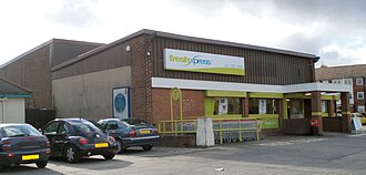 FreshXpress Fawdon, Newcastle upon Tyne, a typical style of FreshXpress store inherited from Kwik Save, this store has since been demolished and a new Netto store built. FreshXpress Fawdon.jpg