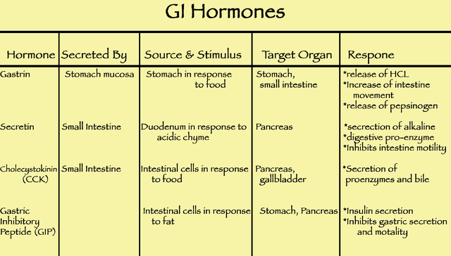 Gastric Hormones Chart