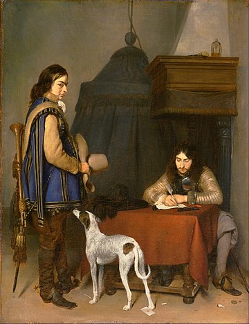Gerard ter Borch, Dutch (active Deventer after 1654) - Officer Writing a Letter, with a Trumpeter - Google Art Project