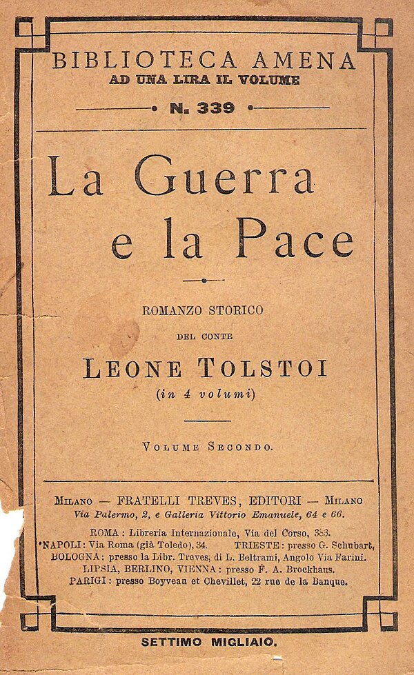 Cover of War and Peace, Italian translation, 1899.