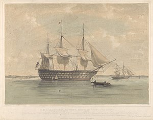 HMS Caledonia, 120guns, Plymouth Sound'da yatarken - RMG PY0771.jpg