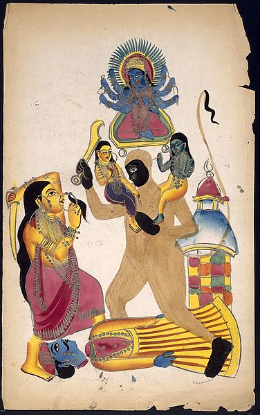 File:Hanuman holding Rama and Laksmana fighting with Sarupnakha. Wellcome L0022503.jpg