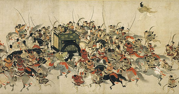 Detail of painting of very realistic warriors in faces, weapons and armor, Heiji Monogatari Emaki, 13th century