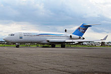 9Q-COP, the aircraft involved, seen at Goma Airport in May 2010 Hewa Bora Airways Boeing 727-22 Potters-1.jpg