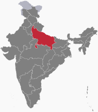 भारत के मानचित्र पर उत्तर प्रदेश