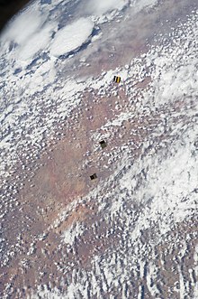 ArduSat-1, ArduSat-X and PicoDragon photographed from the ISS after their launch on Nov. 19, 2013. ISS-38 Nanosatellites deployment (c).jpg