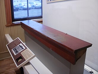 The step on display at the KNHP visitor center in Calumet in 2012 Italian Hall step - KNHP visitor center.jpg