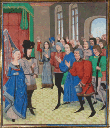 Jan z Montfortu s chotí přijímá hold obyvatel Nantes
