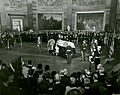 The remains of President Kennedy lying in state in the United States Capitol Rotunda on November 24, 1963.