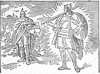 "Joshua sees a man by Jericho" (Joshua 5:13), from "The Boys of the Bible", by Hartwell James, 1905. Joshua sees a man by Jericho.jpg