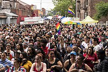 Crowd at the Multicultural Festival after the 2018 Queens Pride Parade June 3, 2018 Queens Pride Parade.jpg