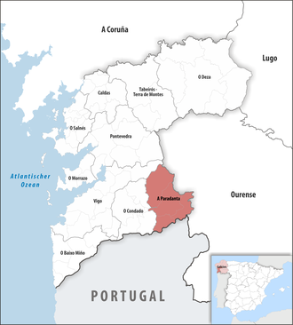 Die Lage der Comarca A Paradanta in der Provinz Pontevedra