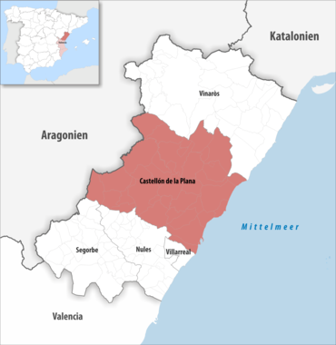 Die Lage des Gerichtsbezirk Castellón de la Plana in der Provinz Castellón