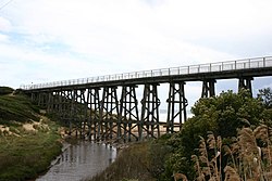 Kilcunda trestle bridge over Bourne Creek on the Rail Trail Kilcunda trestle bridge.jpg