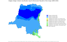 Democratic Republic of the Congo map of Koppen climate classification Koppen-Geiger Map COD present.svg