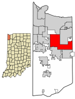 Localização de Merrillville em Lake County, Indiana.