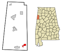 Lamar megye Alabama beépített és be nem épített területei Kennedy Highlighted.svg