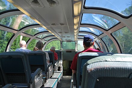 Inside one of the Canadian's high level observation cars. There are several of these on every Toronto - Vancouver service.