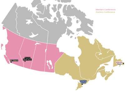 Locations of the four Canadian Rugby Championship teams.