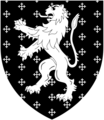 Arms of Long of South Wraxall and Draycot Cerne in Wiltshire: Sable semée of crosses-crosslet argent, a lion rampant of the second