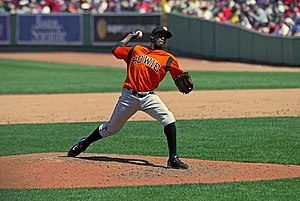 English: Bowie Baysox pitcher at , 2009.