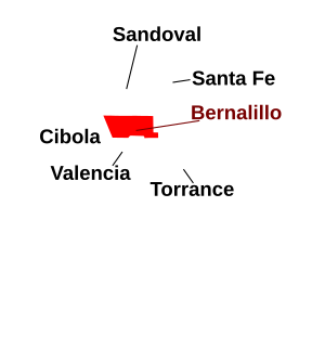 Mapa Nowego Meksyku z zaznaczeniem hrabstwa Bernalillo