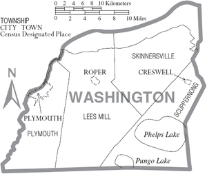Map of Washington County, North Carolina With Municipal and Township Labels