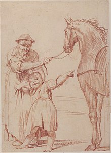 Marcolfa persuade Cacasenno de monter à cheval, sanguine (avant 1747, Metropolitan Museum of Arts, New York).