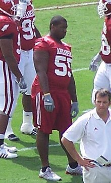 Harrison with the Razorbacks in 2006 Marcus Harrison Uark.jpg